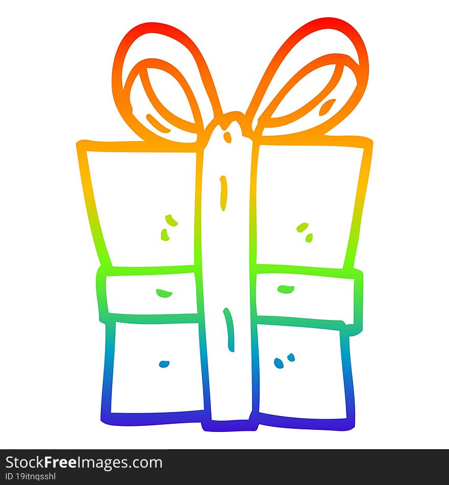 rainbow gradient line drawing of a cartoon gift