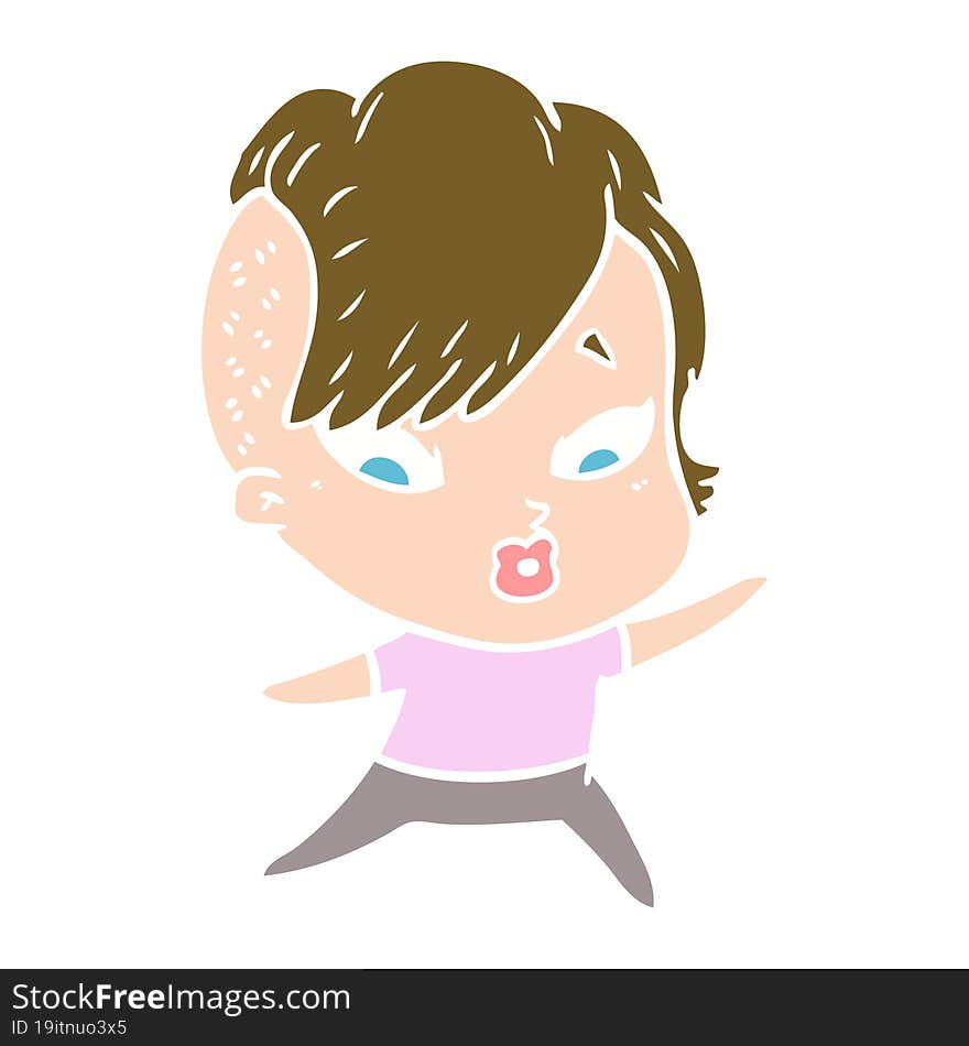 flat color style cartoon surprised girl pointing