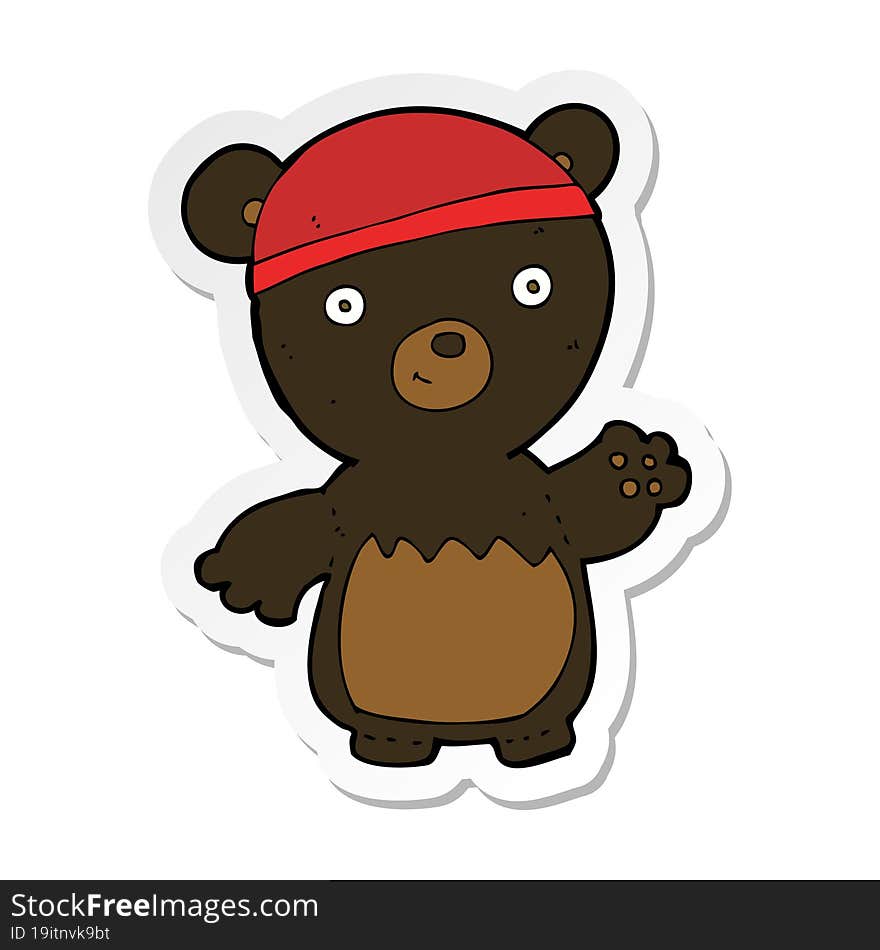 sticker of a cartoon black bear wearing hat