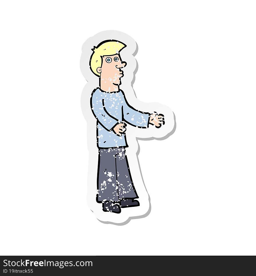 retro distressed sticker of a cartoon curious man