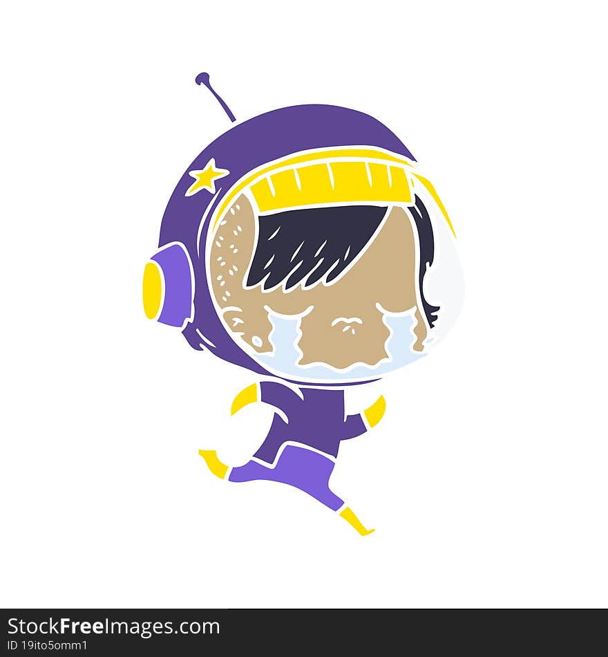 Flat Color Style Cartoon Crying Astronaut Girl