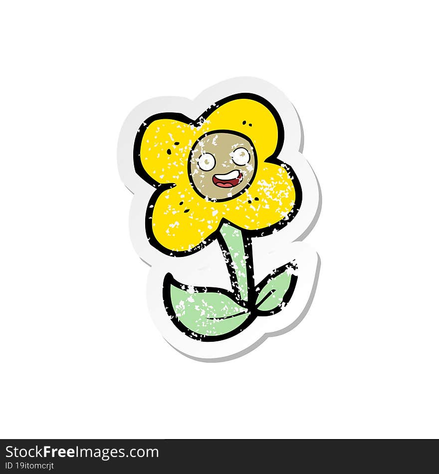 retro distressed sticker of a cartoon flower