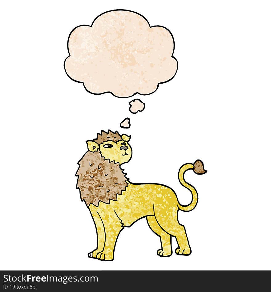 cartoon lion and thought bubble in grunge texture pattern style