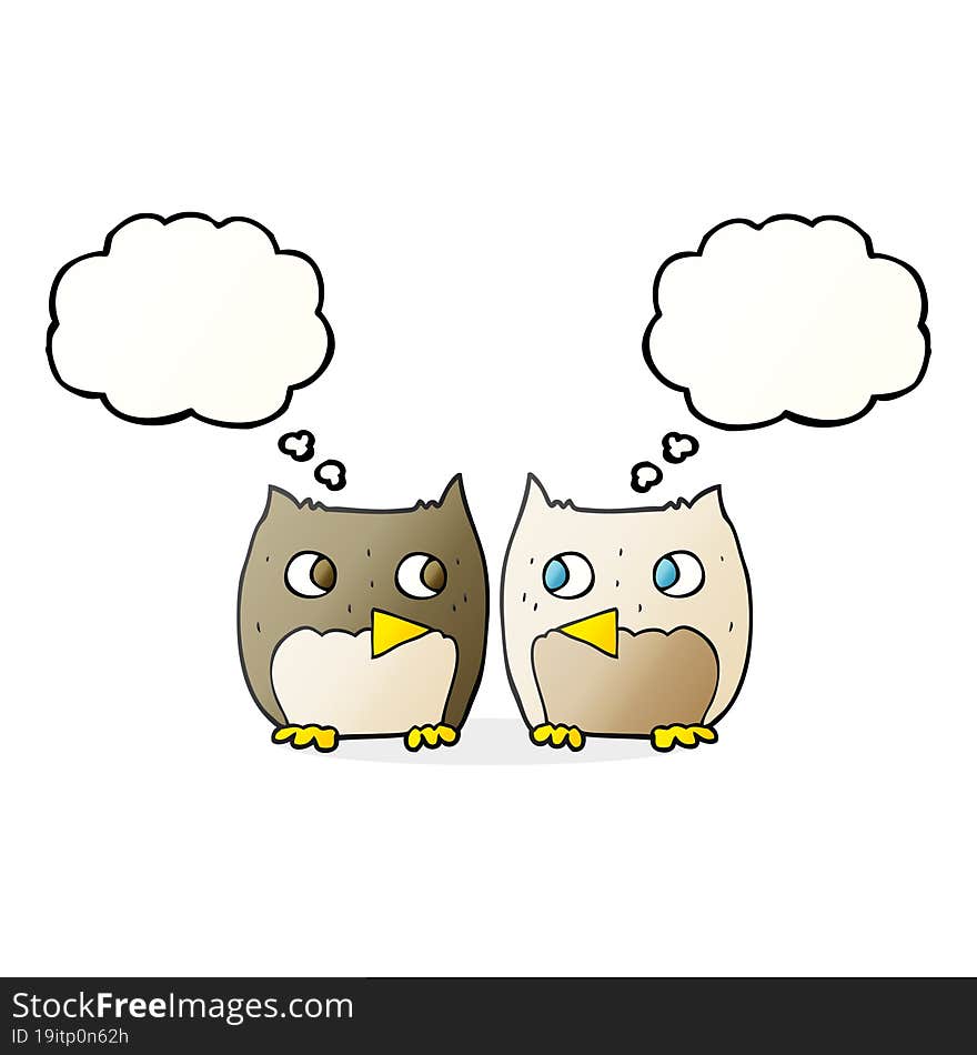 freehand drawn cute thought bubble cartoon owls