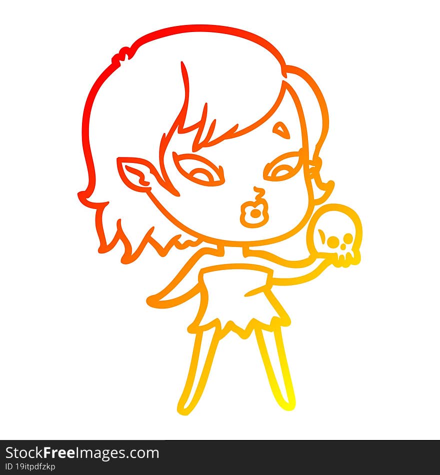 Warm Gradient Line Drawing Cute Cartoon Vampire Girl