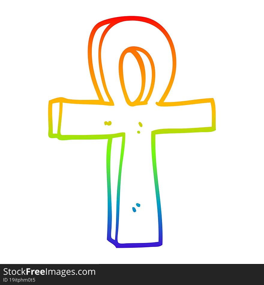 Rainbow Gradient Line Drawing Cartoon Ankh Symbol