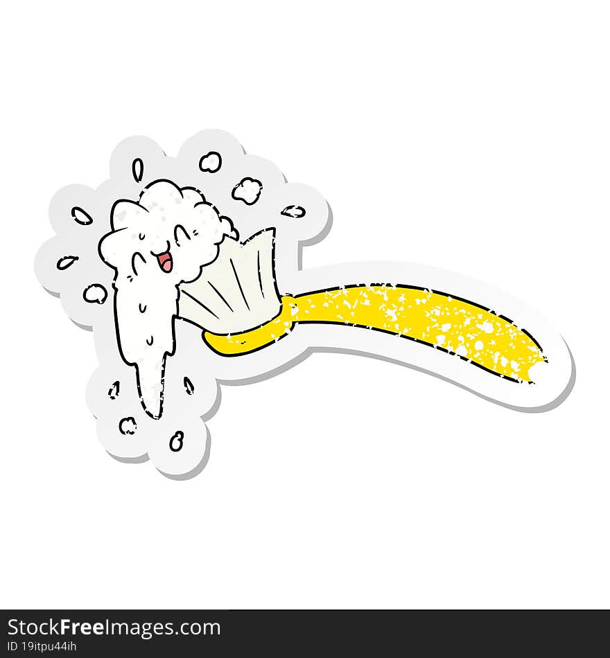 Distressed Sticker Of A Cartoon Toothbrush And Toothpaste