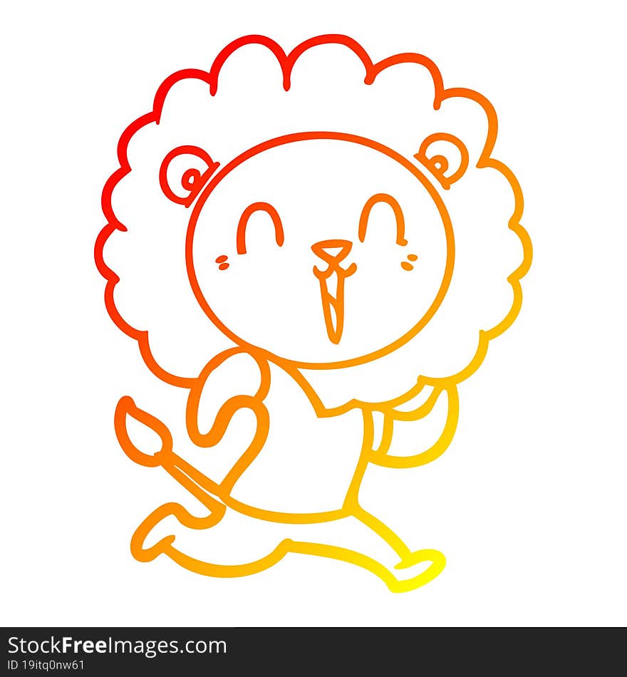 warm gradient line drawing of a laughing lion cartoon