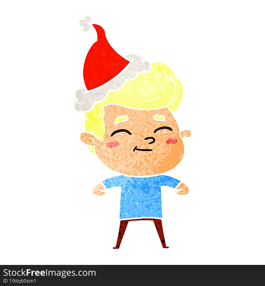 happy retro cartoon of a man wearing santa hat