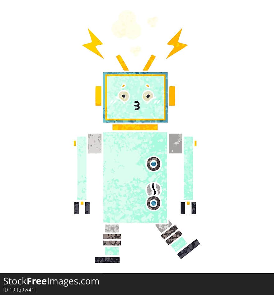 Retro Illustration Style Cartoon Robot