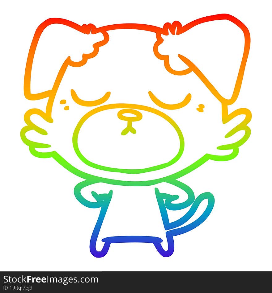 rainbow gradient line drawing of a cute cartoon dog