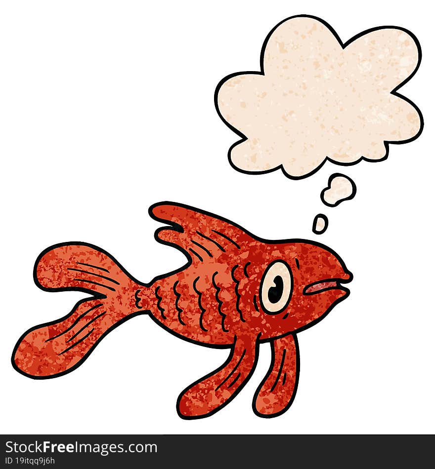 cartoon fish and thought bubble in grunge texture pattern style