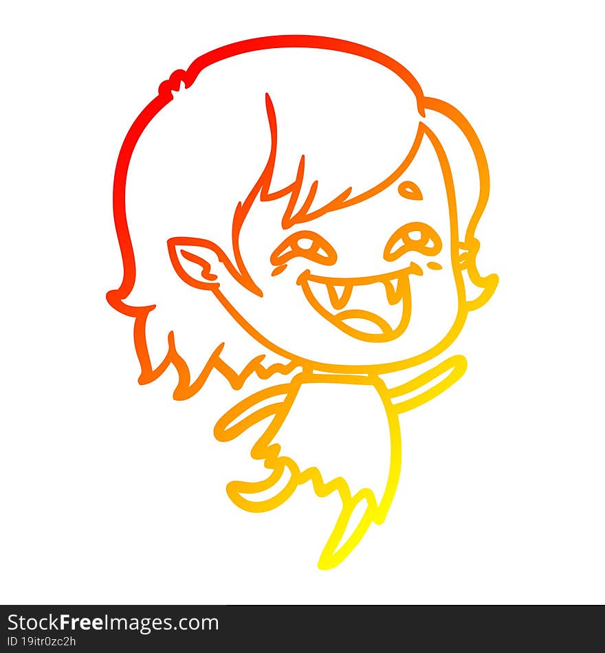 warm gradient line drawing of a cartoon laughing vampire girl