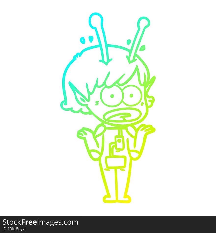 cold gradient line drawing cartoon shocked alien girl