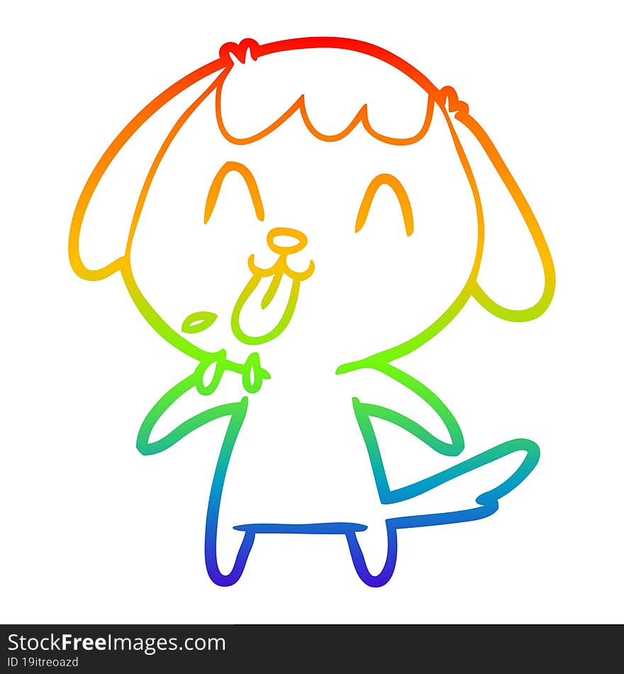 rainbow gradient line drawing of a cute cartoon dog