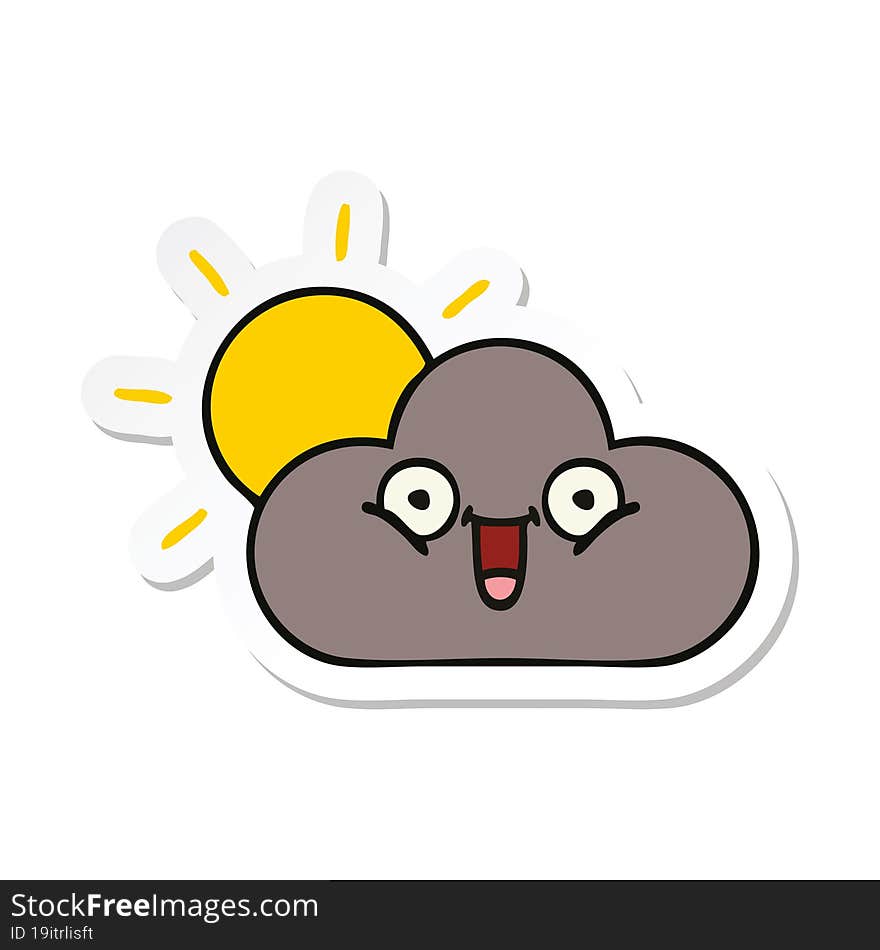 Sticker Of A Cute Cartoon Storm Cloud And Sun