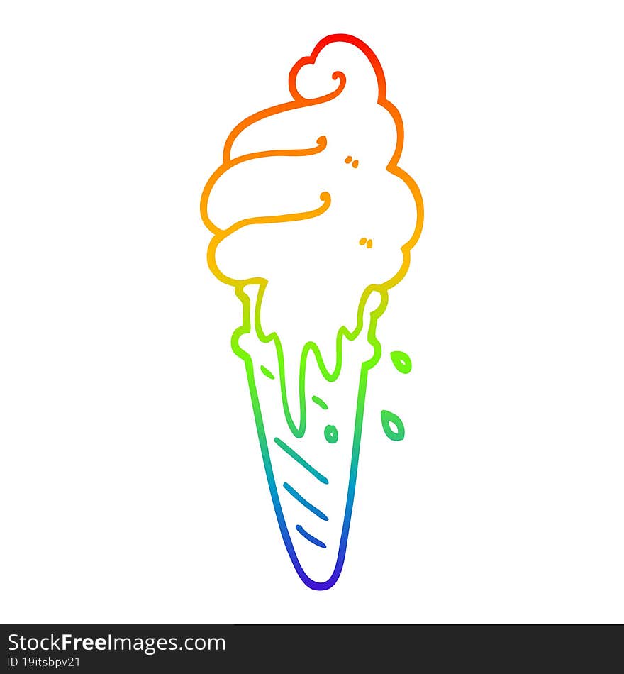 rainbow gradient line drawing cartoon ice cream cone