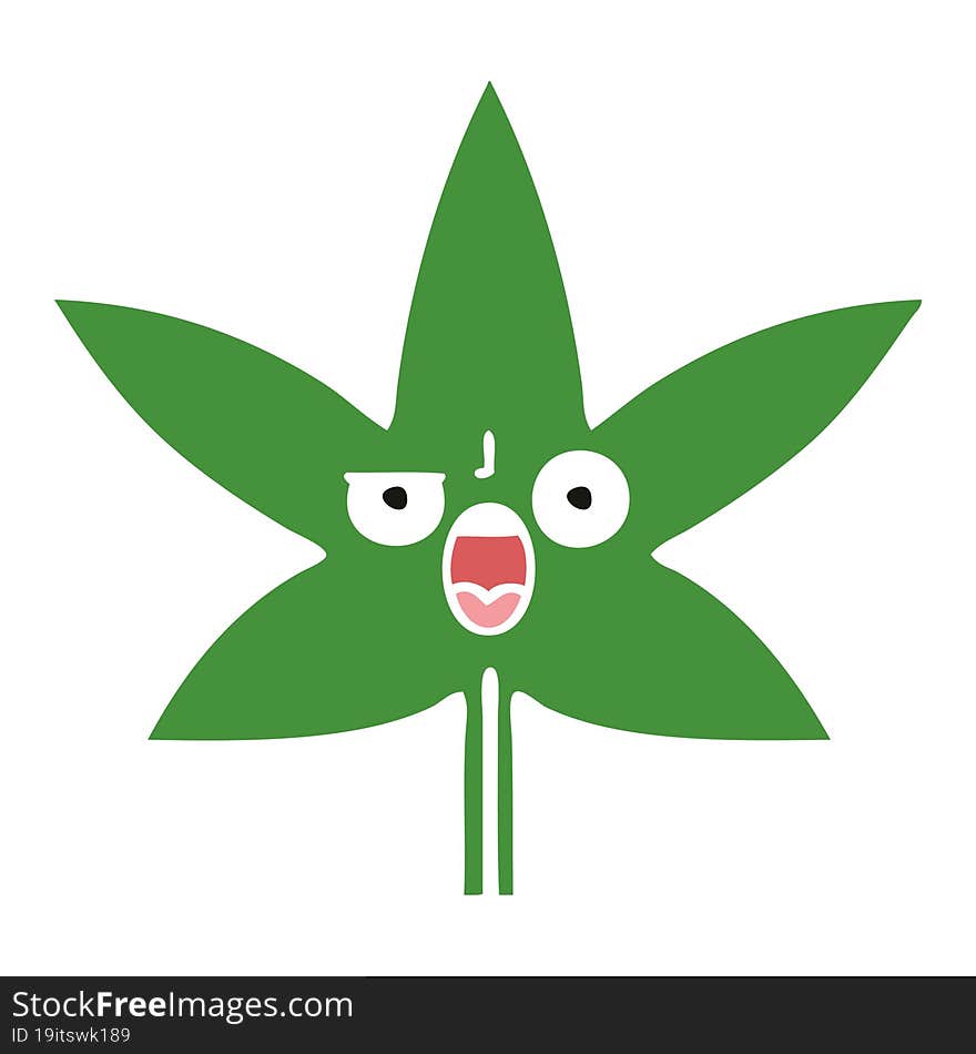 flat color retro cartoon marijuana leaf