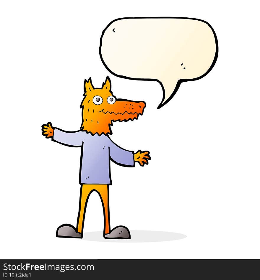 cartoon fox man with speech bubble