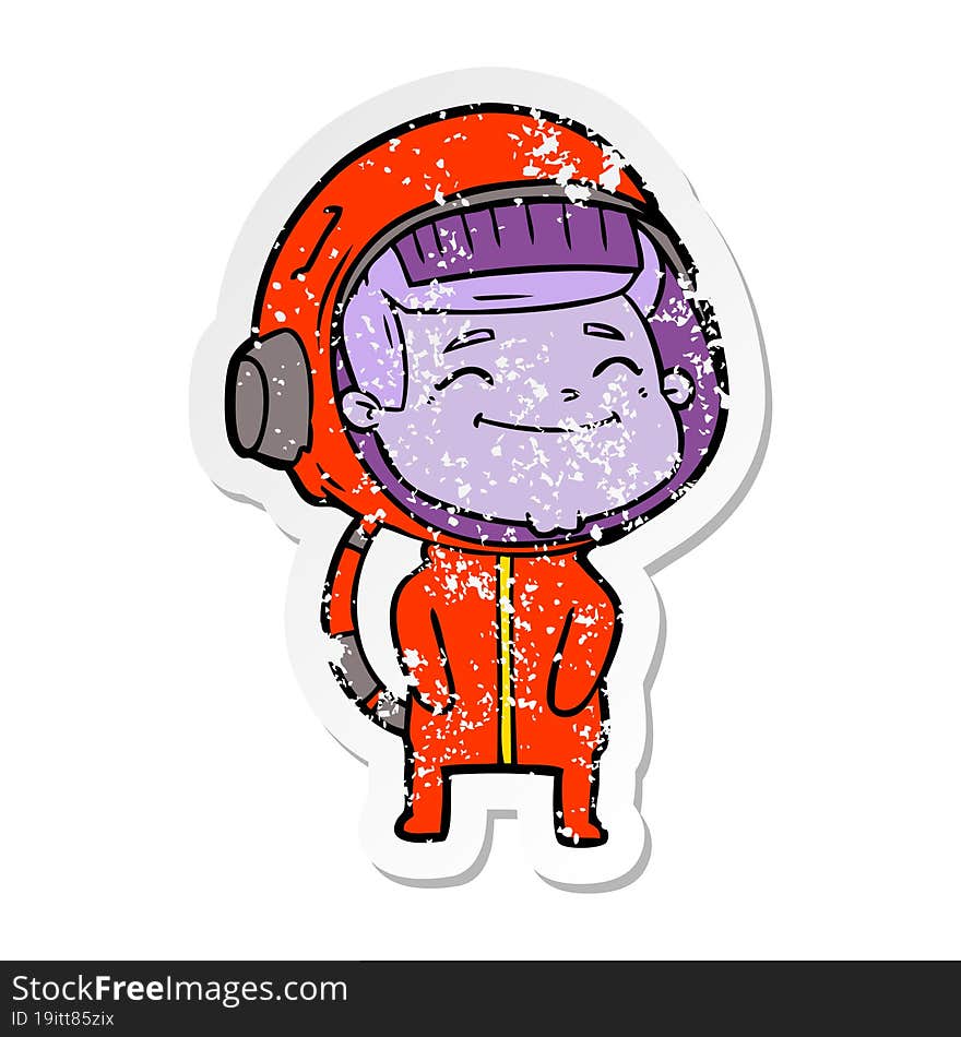 Distressed Sticker Of A Happy Cartoon Astronaut