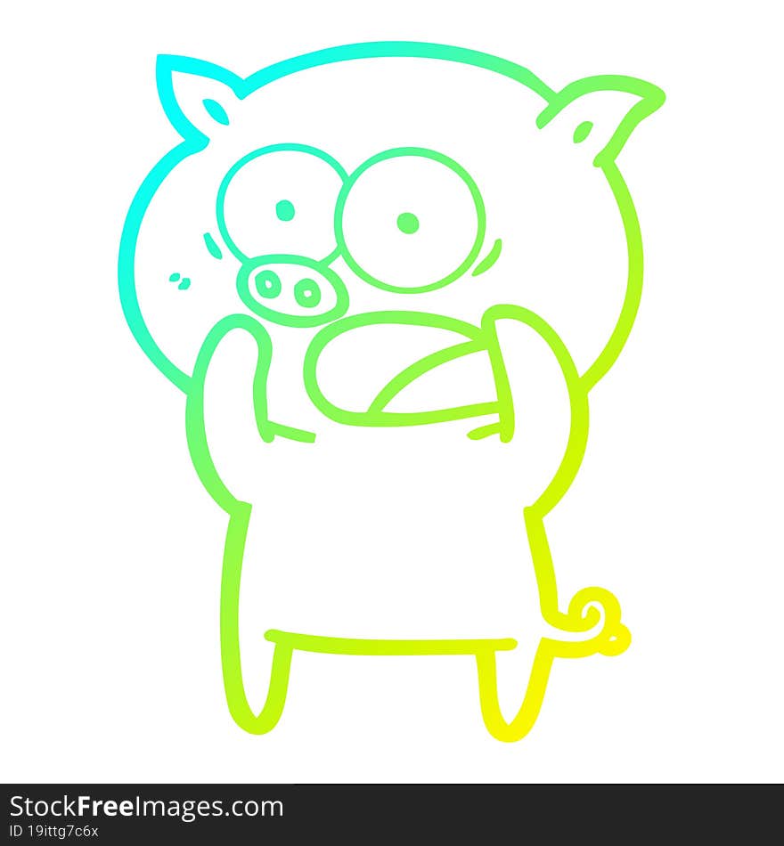 cold gradient line drawing of a cartoon pig shouting