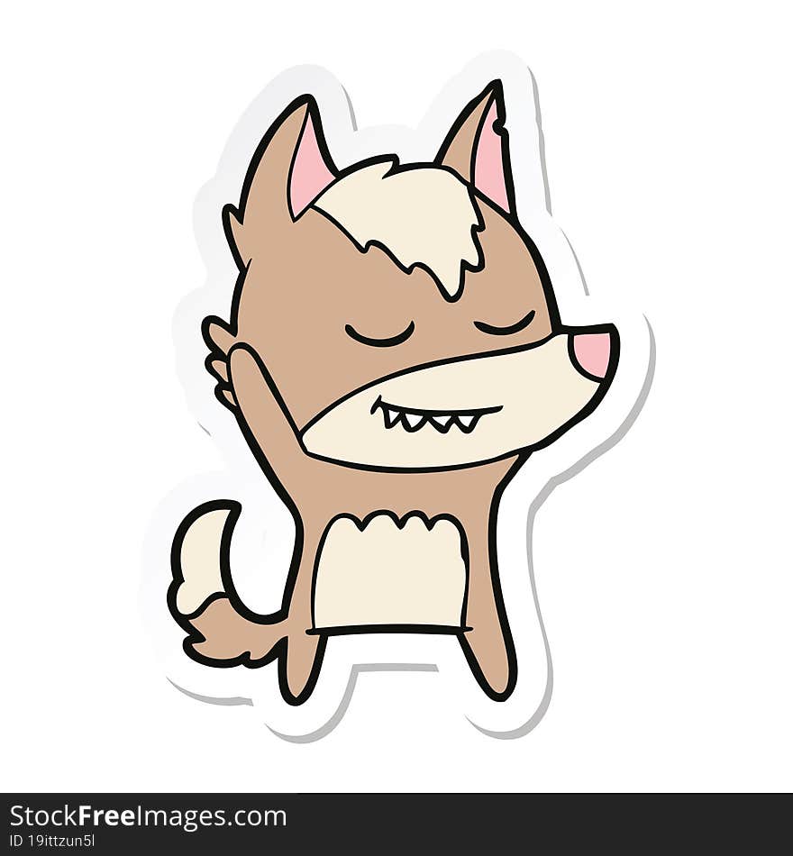 sticker of a friendly cartoon wolf