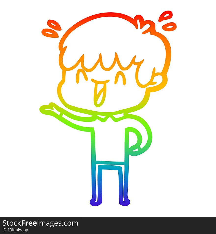 rainbow gradient line drawing of a cartoon laughing boy