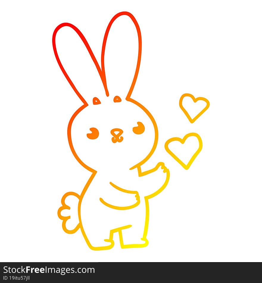 warm gradient line drawing cute cartoon rabbit with love hearts