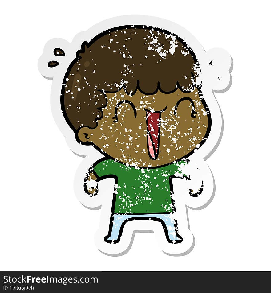 distressed sticker of a laughing cartoon man