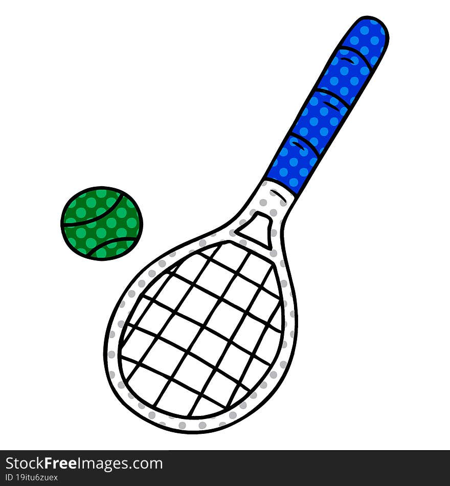 cartoon doodle tennis racket and ball