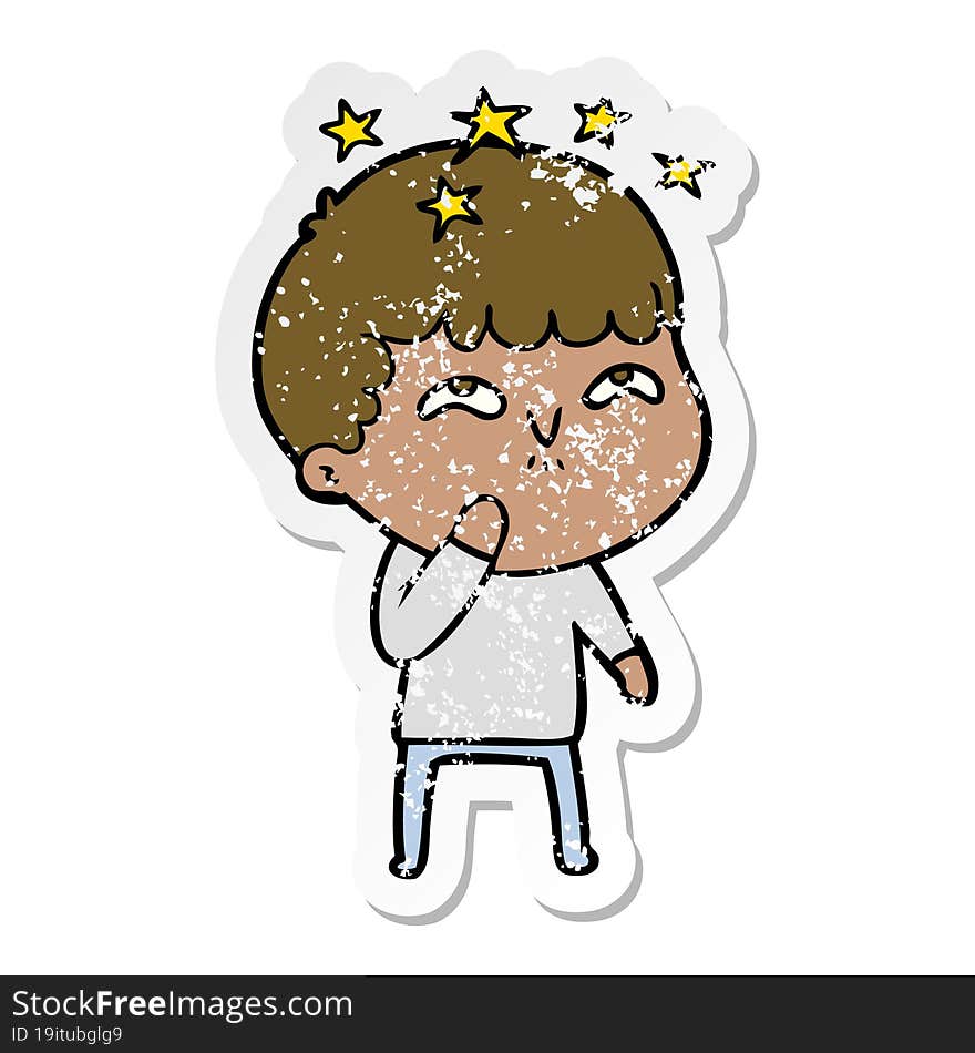 distressed sticker of a cartoon amazed boy