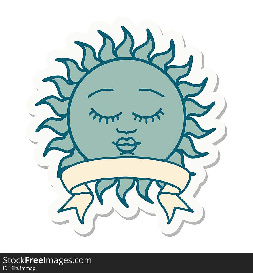 tattoo sticker with banner of a sun with face