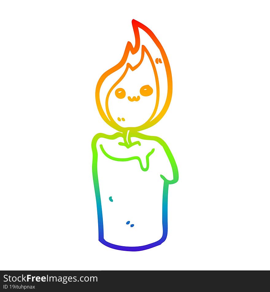 rainbow gradient line drawing cartoon candle character