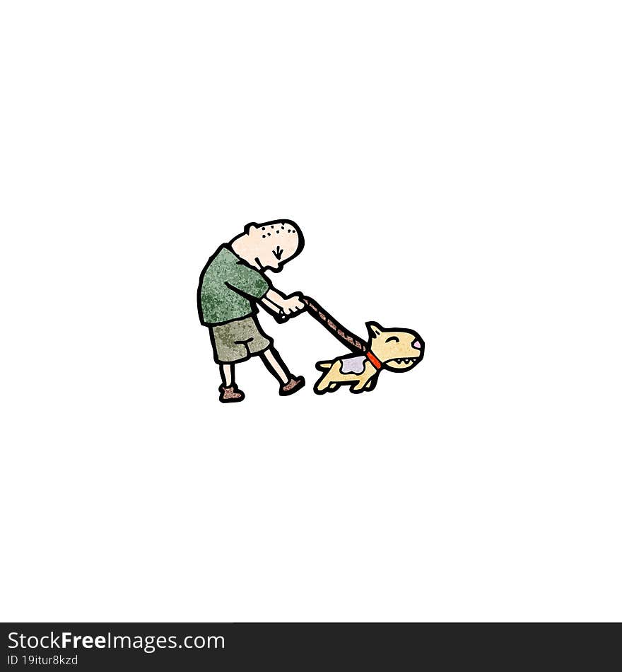 cartoon man walking dog