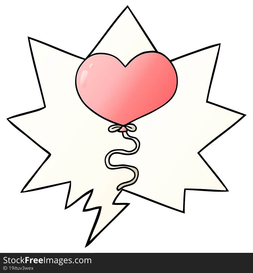 Cartoon Love Heart Balloon And Speech Bubble In Smooth Gradient Style