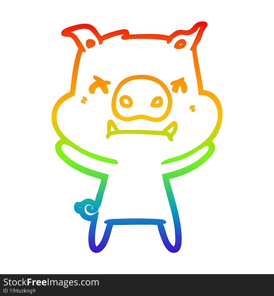 rainbow gradient line drawing of a angry cartoon pig