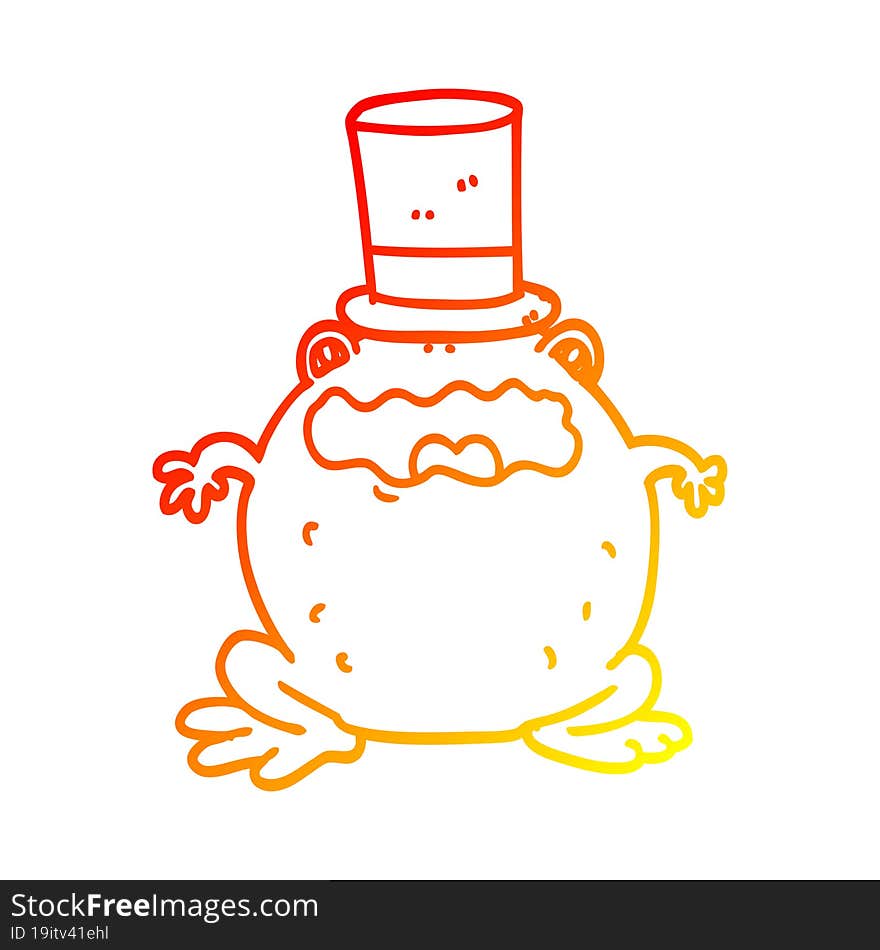 Warm Gradient Line Drawing Cartoon Toad Wearing Top Hat