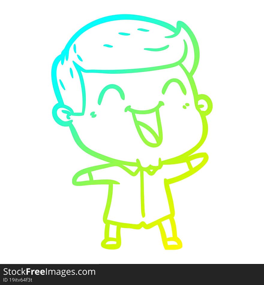 cold gradient line drawing of a cartoon man laughing