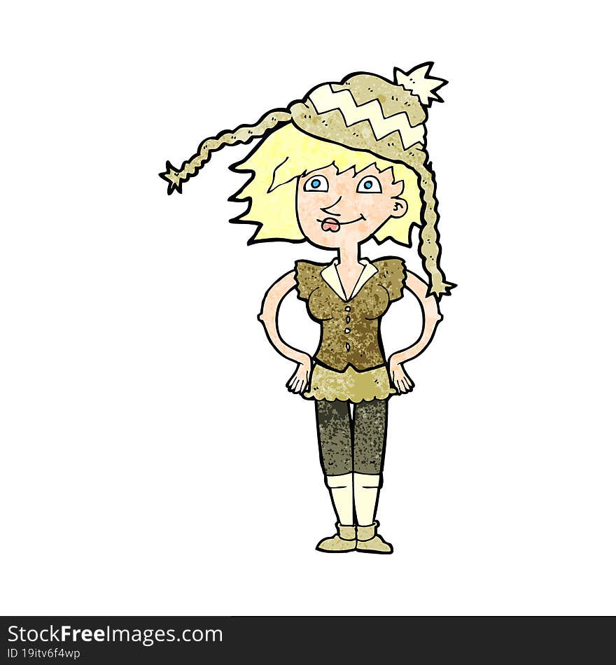 cartoon woman wearing winter hat