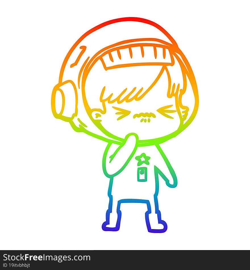 rainbow gradient line drawing of a cartoon astronaut woman