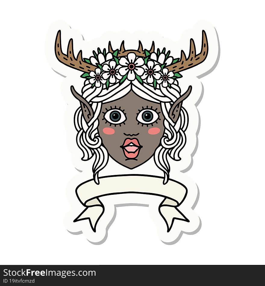 Elf Druid Character Face With Banner Sticker