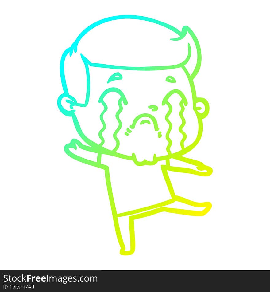 cold gradient line drawing of a cartoon man crying