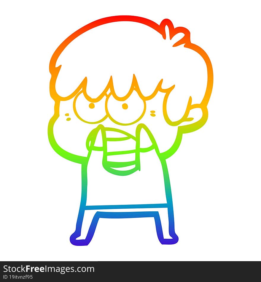 rainbow gradient line drawing worried cartoon boy