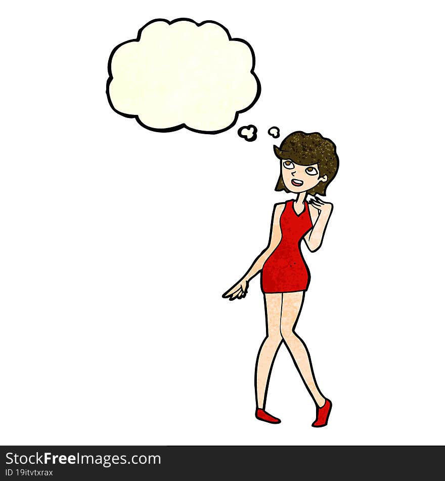 Cartoon Woman In Cocktail Dress With Thought Bubble