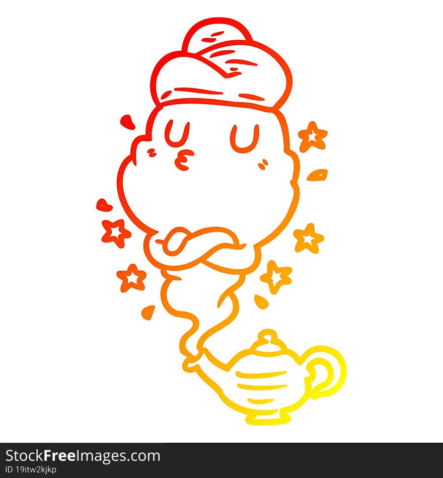 warm gradient line drawing of a cute genie rising out of lamp