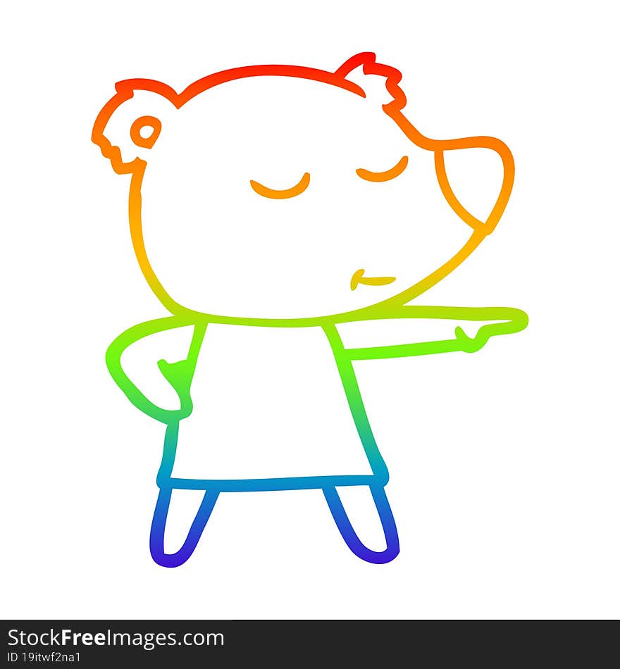 rainbow gradient line drawing of a cartoon polar bear wearing dress