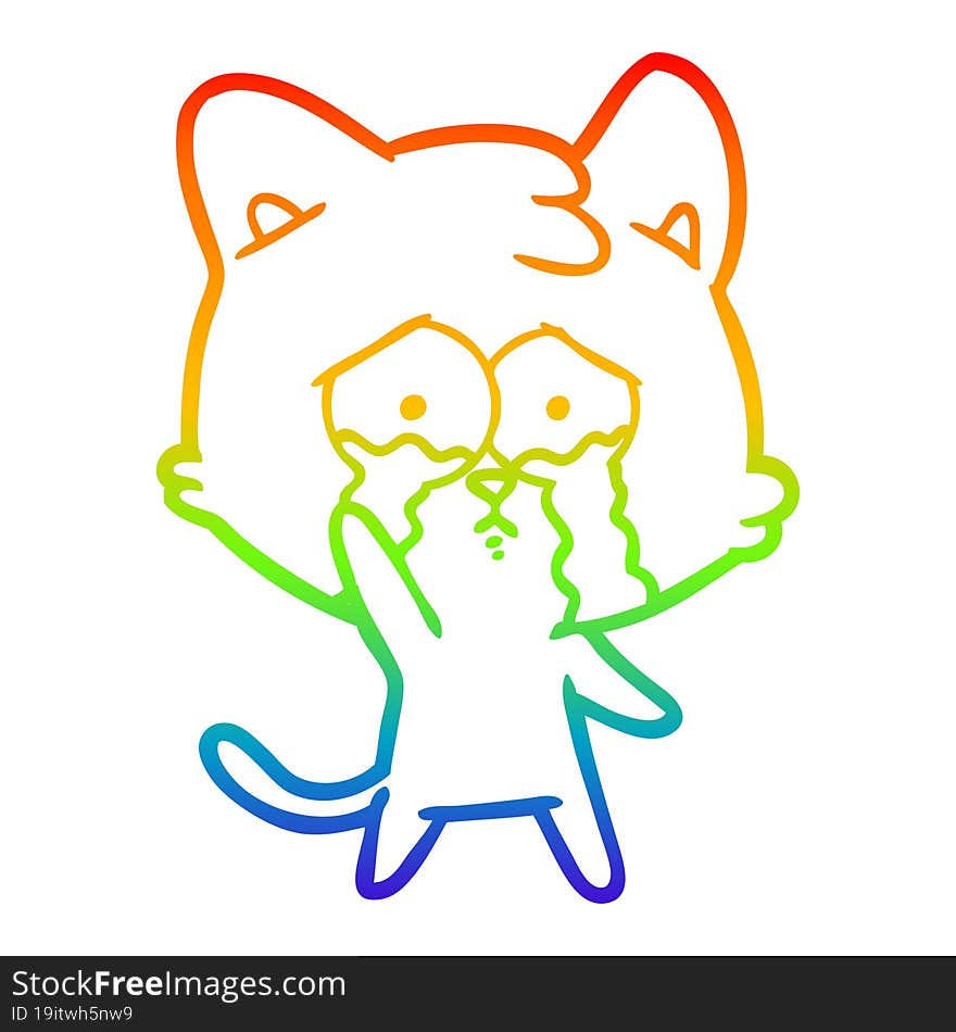 rainbow gradient line drawing cartoon crying cat