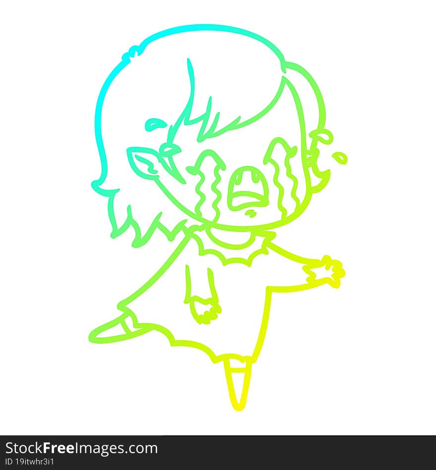 cold gradient line drawing cartoon crying vampire girl