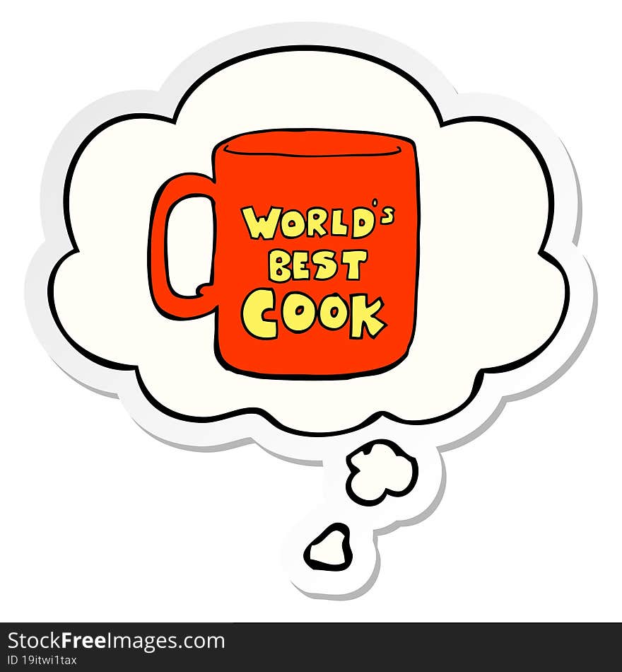 worlds best cook mug and thought bubble as a printed sticker