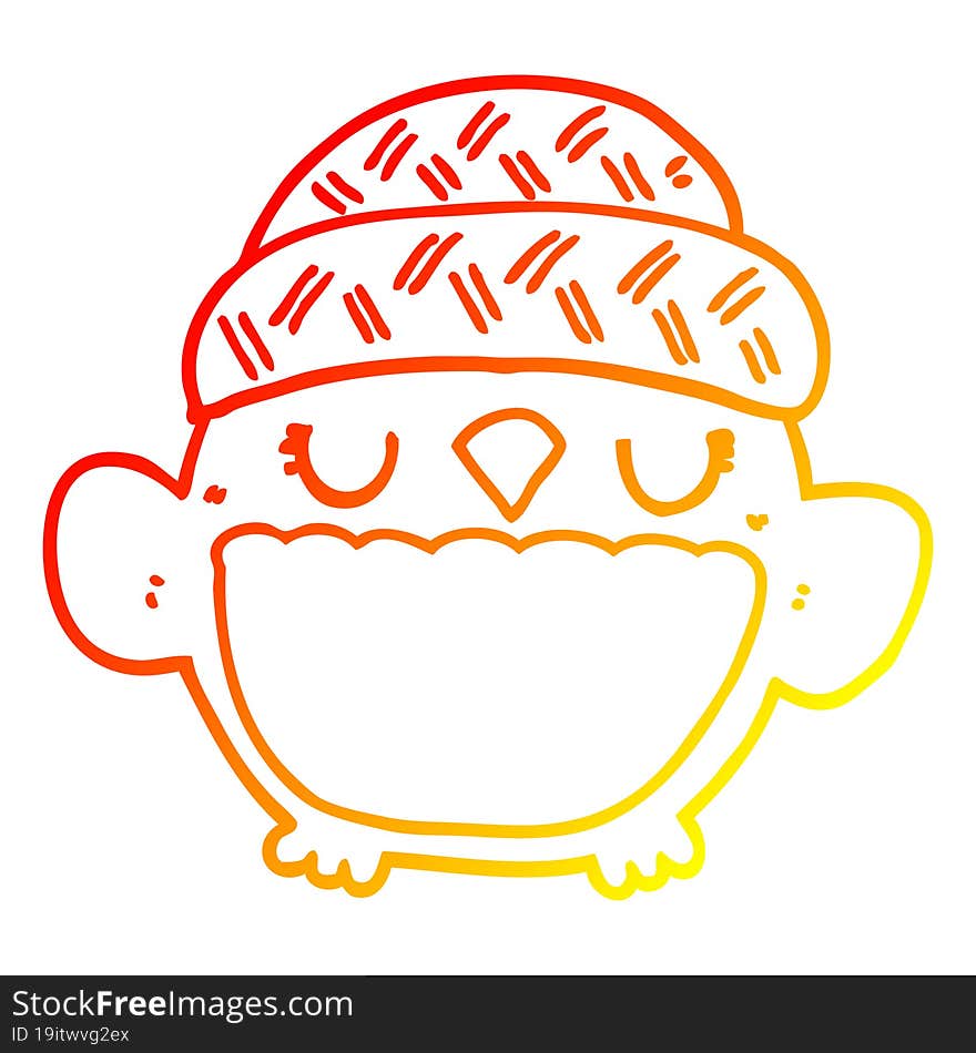 warm gradient line drawing cute cartoon owl in hat